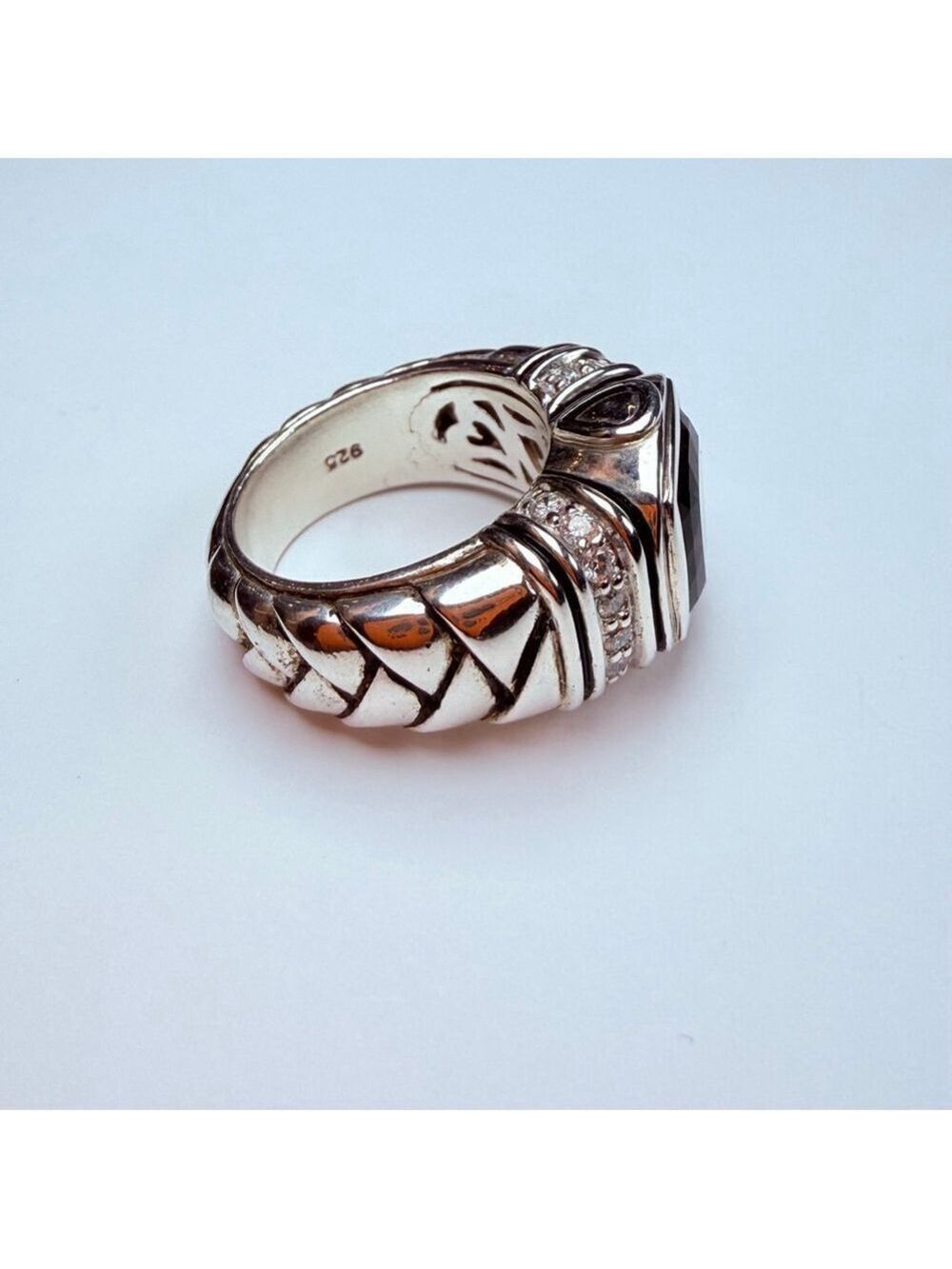 Scott Kay Cushion Smoky Quartz & Diamond Sterling Silver 925 Basket Weave Ring - Picture 7 of 12